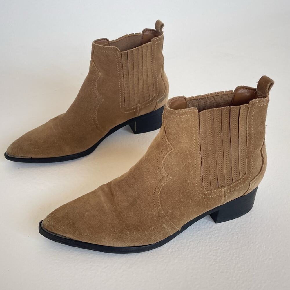 Marc Fisher Ltd Tan Suede Leather Women's Western Boots / 5.5 M / Heeled Slip On